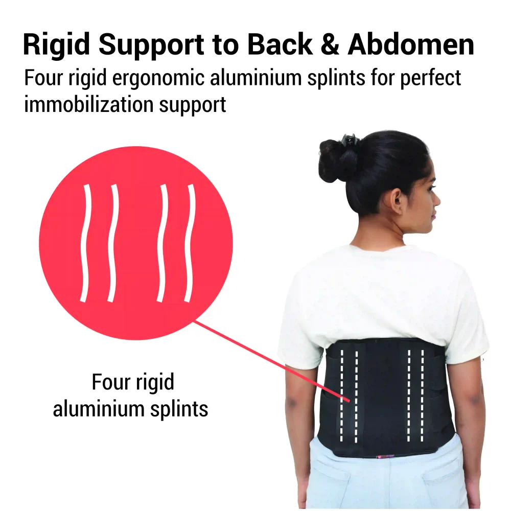 Rigid support to the back and abdomen
